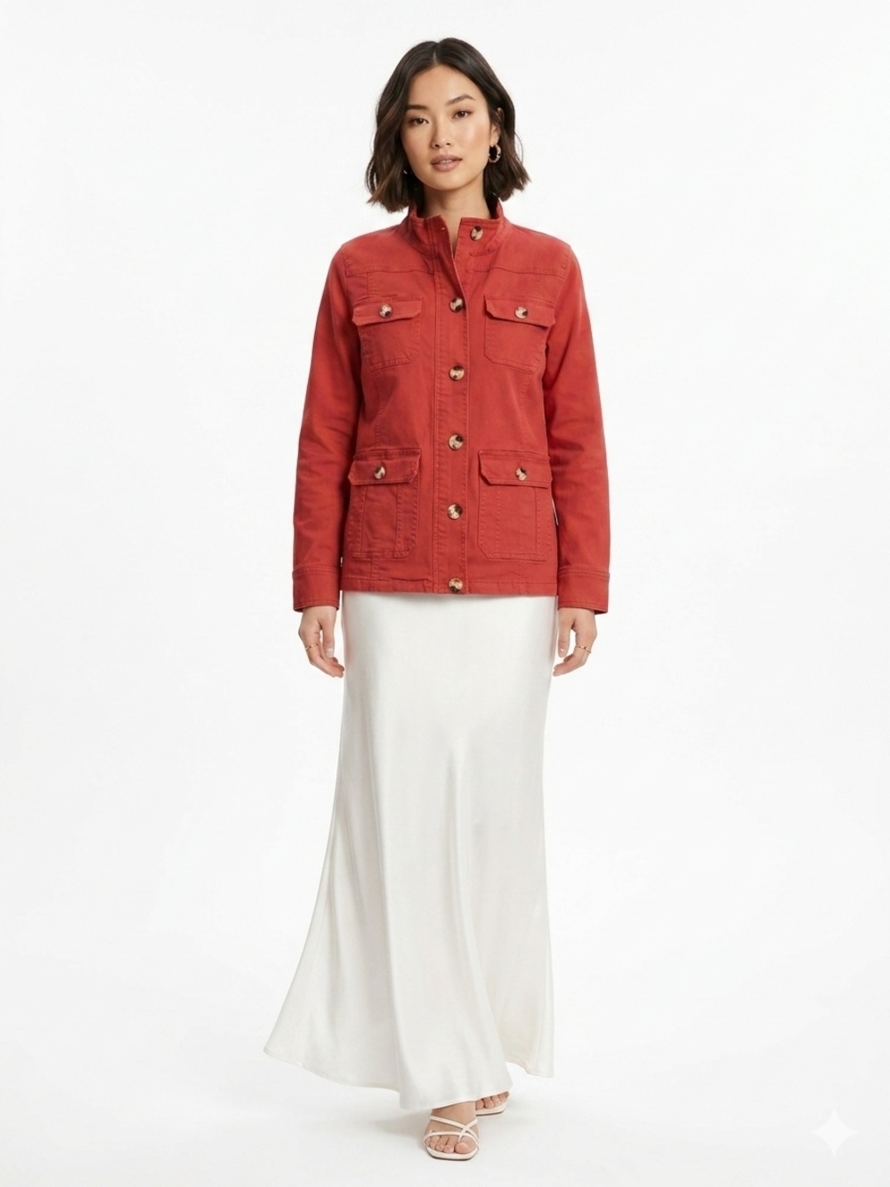 Market & Spruce Red/Terracotta Utility Military Mock Neck Jacket Size M